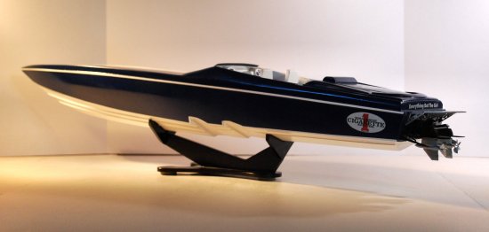 Port side of powerboat model